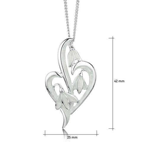 Snowdrop 3-leaf Sterling Silver Pendant in Crystal Enamel