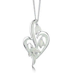 Snowdrop 3-leaf Sterling Silver Pendant in Crystal Enamel by Sheila Fleet Jewellery