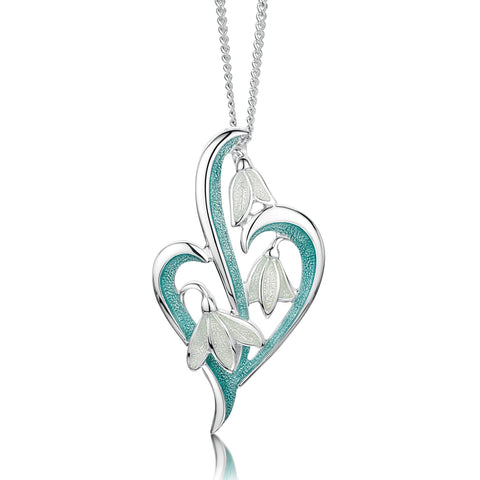 Snowdrop 3-leaf Sterling Silver Pendant in Leaf Enamel by Sheila Fleet Jewellery