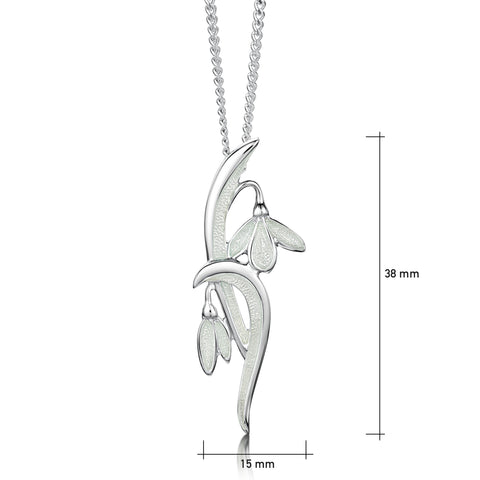 Snowdrop Slender Silver Pendant Necklace in Crystal Enamel