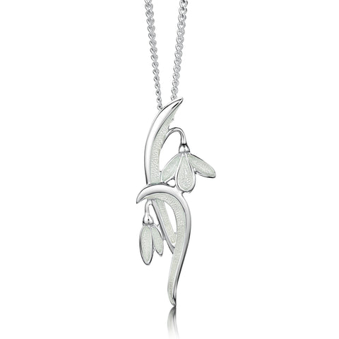 Snowdrop Slender Silver Pendant Necklace in Crystal Enamel by Sheila Fleet Jewellery
