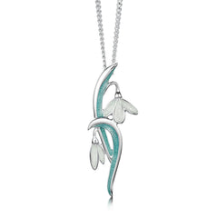 Snowdrop Slender Silver Pendant Necklace in Leaf Enamel by Sheila Fleet Jewellery