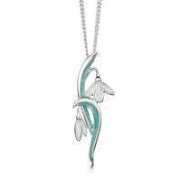 Snowdrop Slender Silver Pendant Necklace in Leaf Enamel by Sheila Fleet Jewellery