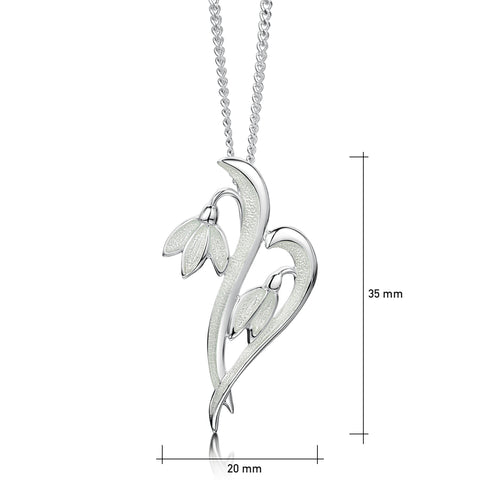Snowdrop 2-flower Sterling Silver Pendant in Crystal Enamel