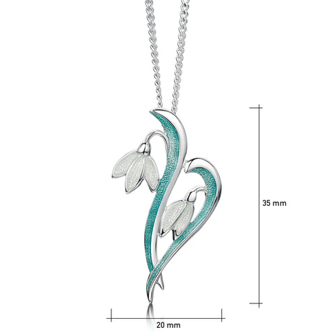 Snowdrop 2-flower Sterling Silver Pendant in Leaf Enamel