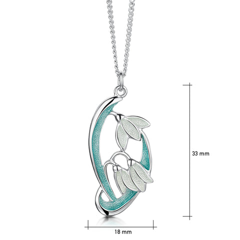 Snowdrop 3-flower Sterling Silver Pendant in Leaf Enamel