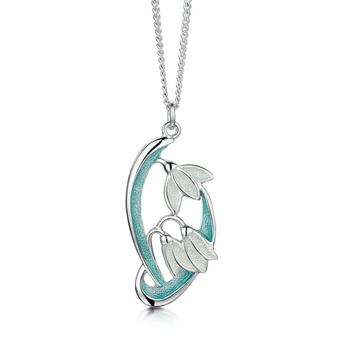 Snowdrop 3-flower Sterling Silver Pendant in Leaf Enamel by Sheila Fleet Jewellery