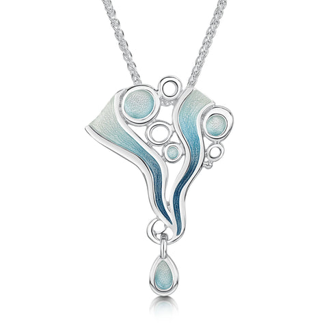 Arctic Stream Droplet Pendant in Arctic Blue Enamel by Sheila Fleet Jewellery