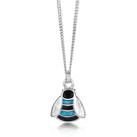 Bumblebee Sterling Silver Pendant in Blue Enamel by Sheila Fleet Jewellery