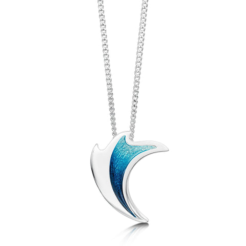 New Wave Silver Curve Pendant in Peacock Enamel by Sheila Fleet Jewellery
