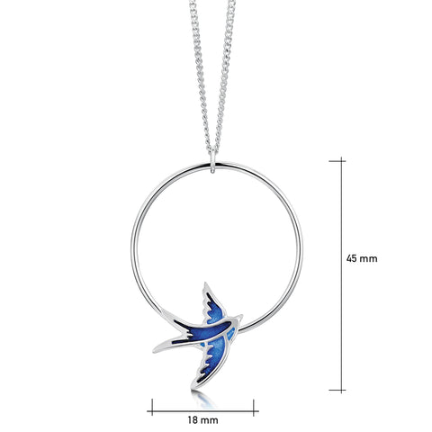 Swallows 1-hoop Dress Pendant in Sapphire Blue Enamel