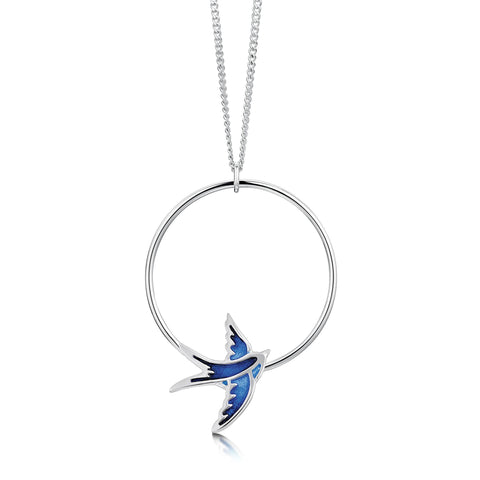 Swallows 1-hoop Dress Pendant in Sapphire Enamel by Sheila Fleet Jewellery