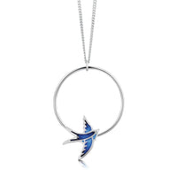 Swallows 1-hoop Dress Pendant in Sapphire Enamel by Sheila Fleet Jewellery