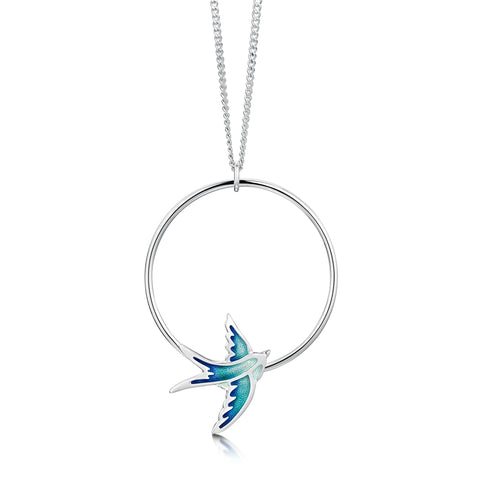 Swallows 1-hoop Dress Pendant in Summer Blue Enamel by Sheila Fleet Jewellery