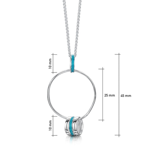 Wave Surfers 4-ring Enamel Pendant in Sterling Silver