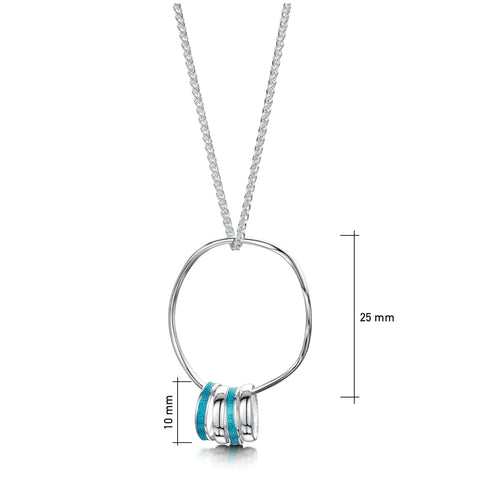 Wave Surfers 4-ring Enamel Pendant in Sterling Silver