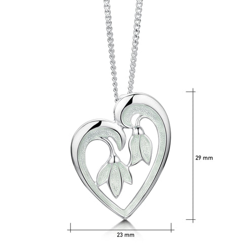 Snowdrop Sterling Silver Heart Pendant in Crystal Enamel