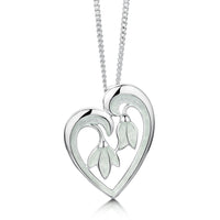 Snowdrop Sterling Silver Heart Pendant in Crystal Enamel by Sheila Fleet Jewellery