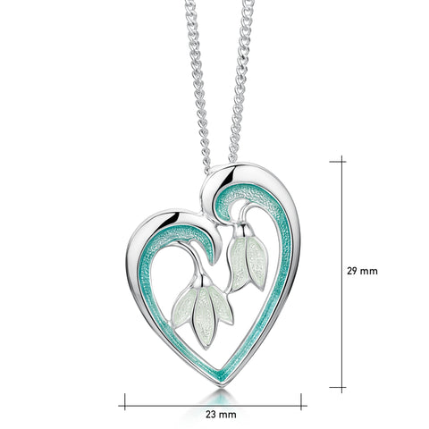 Snowdrop Sterling Silver Heart Pendant in Leaf Enamel