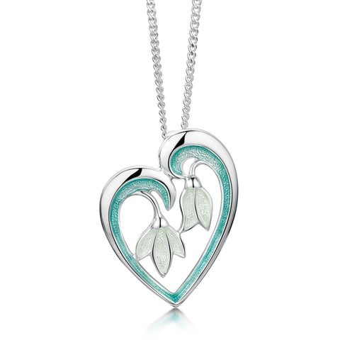 Snowdrop Sterling Silver Heart Pendant in Leaf Enamel by Sheila Fleet Jewellery