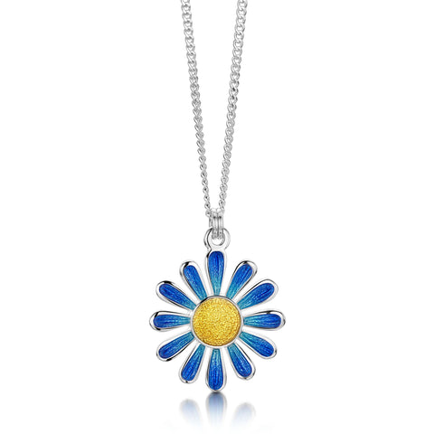 Coloured Daisies Small Pendant in Ocean Enamel by Sheila Fleet Jewellery