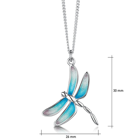 Dragonfly Enamelled Dress Pendant Necklace in Sterling Silver