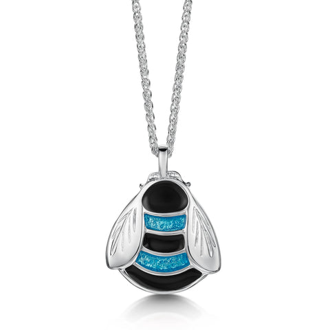Bumblebee Sterling Silver Dress Pendant in Blue Enamel by Sheila Fleet Jewellery