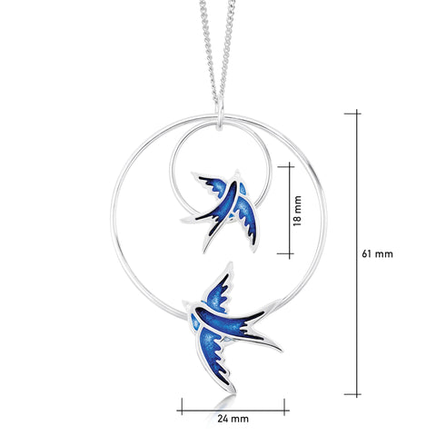 Swallows 2-hoop Occasion Pendant in Sapphire Blue Enamel