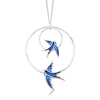 Swallows 2-hoop Occasion Pendant in Sapphire Enamel by Sheila Fleet Jewellery
