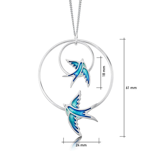 Swallows 2-hoop Occasion Pendant in Summer Blue Enamel