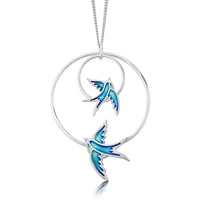 Swallows 2-hoop Occasion Pendant in Summer Blue Enamel by Sheila Fleet Jewellery