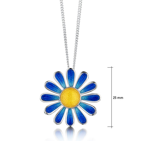 Coloured Daisies Pendant in Ocean Enamel