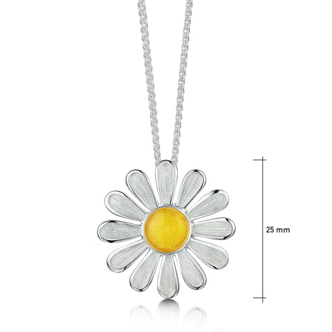 Daisies at Dawn Enamel Pendant in Sterling Silver