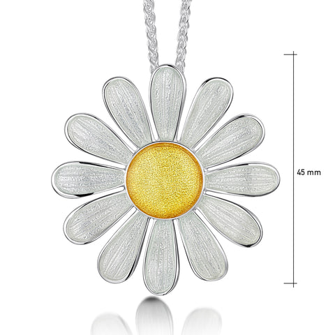 Daisies at Dawn Enamel Occasion Pendant in Sterling Silver