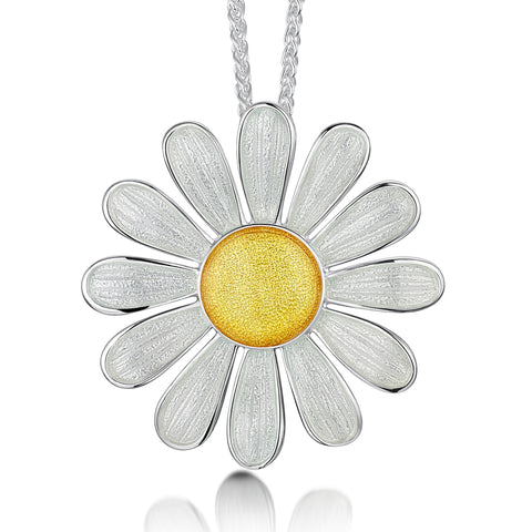 Daisies at Dawn Enamel Occasion Pendant in Sterling Silver