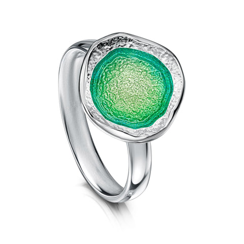 Lunar Bright Small Ring in Spring Green Enamel by Sheila Fleet Jewellery