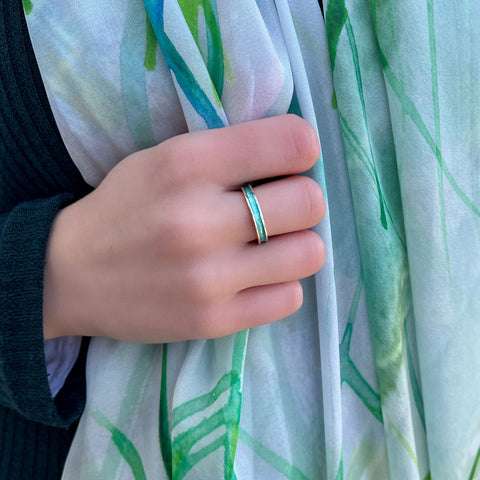 Halo Sterling Silver Ring in Green Enamel by Sheila Fleet Jewellery