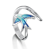 Swallows Sterling Silver Ring in Summer Blue Enamel by Sheila Fleet Jewellery
