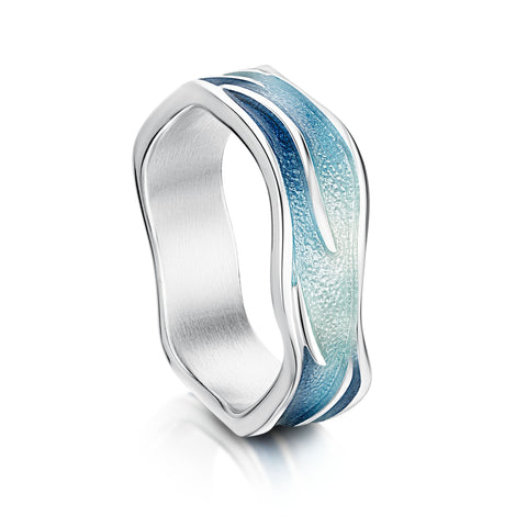 Sea Motion Ring in Lunar Light Enamel by Sheila Fleet Jewellery
