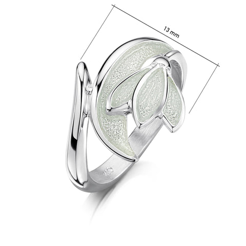 Snowdrop Sterling Silver Ring in Crystal Enamel