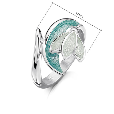 Snowdrop Sterling Silver Ring in Leaf Enamel