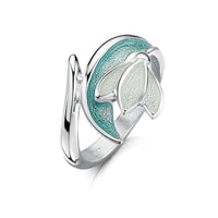 Snowdrop Sterling Silver Ring in Leaf Enamel by Sheila Fleet Jewellery