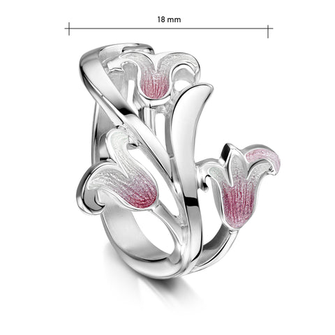 Bluebell 3-flower Ring in Pinkbell Enamel by Sheila Fleet Jewellery