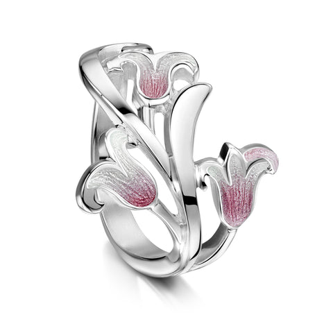 Bluebell 3-flower Ring in Pinkbell Enamel by Sheila Fleet Jewellery