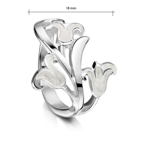 Bluebell 3-flower Ring in Whitebell Enamel by Sheila Fleet Jewellery