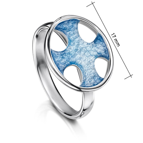 Cross of the Kirk Silver Ring in Cool Slate Enamel by Sheila Fleet Jewellery