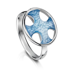 Cross of the Kirk Silver Ring in Cool Slate Enamel by Sheila Fleet Jewellery
