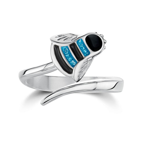 Bumblebee Sterling Silver Ring in Blue Enamel by Sheila Fleet Jewellery