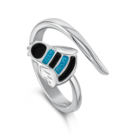 Bumblebee Sterling Silver Ring in Blue Enamel by Sheila Fleet Jewellery