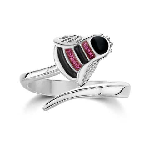 Bumblebee Sterling Silver Ring in Hot Pink Enamel by Sheila Fleet Jewellery